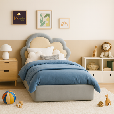 Cloud Dreamer Kids Bed with Two-Tone In Light Grey & Cream