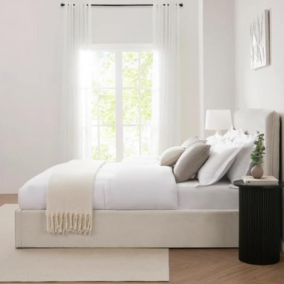 Dnbeu Hydraulic Storage Bed In Soft Fabric Beige (Super King)