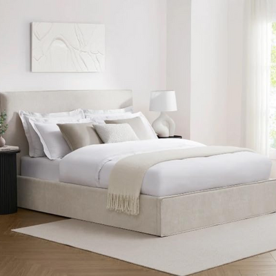 Dnbeu Hydraulic Storage Bed In Soft Fabric Beige (Super King)