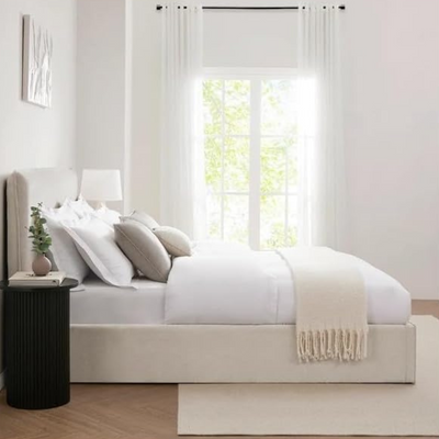 Dnbeu Hydraulic Storage Bed In Soft Fabric Beige (Super King)