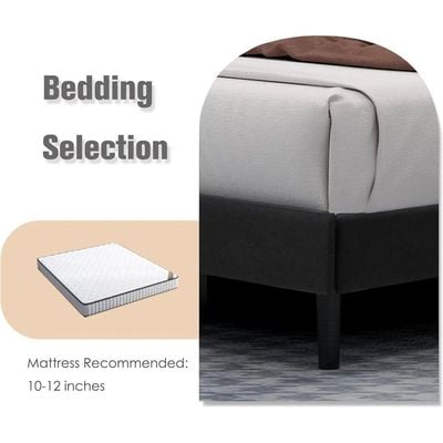 Modern Rectangular Velvet Upholstery Bed with Soft Wingback Headboard Black (Twin)