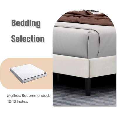 Modern Rectangular Velvet Upholstery Bed with Soft Wingback Headboard Beige (Super King)