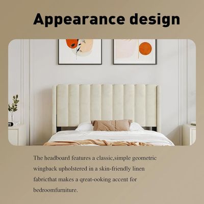 Modern Rectangular Velvet Upholstery Bed with Soft Wingback Headboard Cream (Queen)