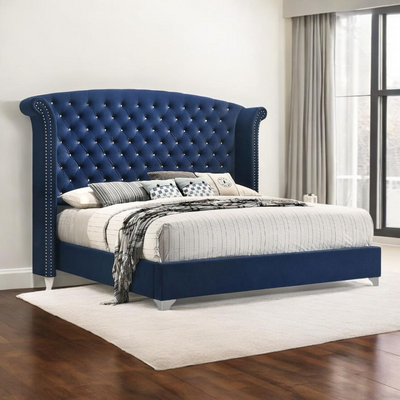 Sonvora Elegant Modern Button Tufted Bed for Luxury Bedroom with Silver Metal Legs In Soft Fabric Queen