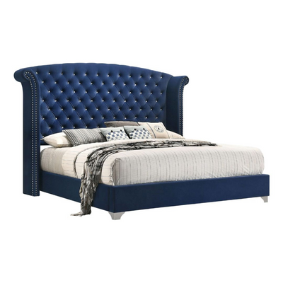 Sonvora Elegant Modern Button Tufted Bed for Luxury Bedroom with Silver Metal Legs In Soft Fabric King