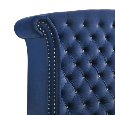 Sonvora Elegant Modern Button Tufted Bed for Luxury Bedroom with Silver Metal Legs In Soft Fabric Super King