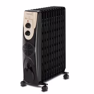 BLACK+DECKER Oil Radiator, 11 Fins, 2500W, Fan Forced Heating, 3-Heat Settings, 23 Sq.m Area Coverage, Thermo Control, Anti-Freeze Function, Safety Tipover Switch, Caster Wheels, Cord Wrap, Black - OR011FD-B5