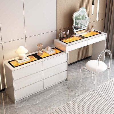 Modern White Lighted Dressing Table Set with Cloud Mirror and Chair, 8 Drawers Vanity Table Modern White Lighted Dressing Table Set with Cloud Mirror and Chair, 8 Drawers Vanity Table