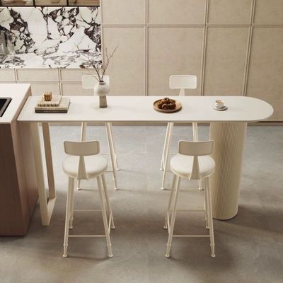 Bar Table with Two Chairs, Industrial High Dining Table Kitchen Island Counter, Sintered Stone, White Bar Table and 2 Chairs Set 140x50cm