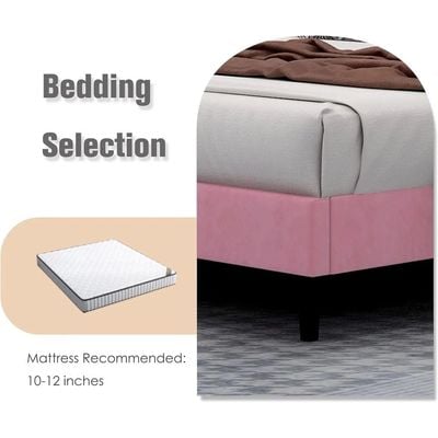 Modern Rectangular Velvet Upholstery Bed with Soft Wingback Headboard Pink (Twin)