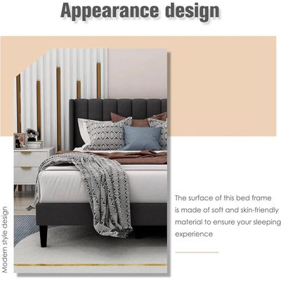 Modern Rectangular Velvet Upholstery Bed with Soft Wingback Headboard Dark Grey (Super King)