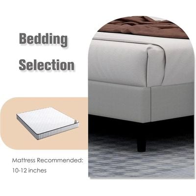 Modern Rectangular Velvet Upholstery Bed with Soft Wingback Headboard Light Grey (Twin)