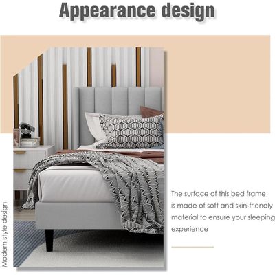 Modern Rectangular Velvet Upholstery Bed with Soft Wingback Headboard Light Grey (Super King)