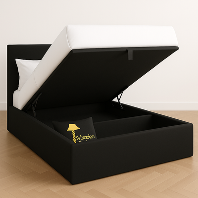 Dnbeu Hydraulic Storage Bed In Soft Fabric Black (Super King)