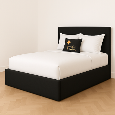 Dnbeu Hydraulic Storage Bed In Soft Fabric Black (Super King)