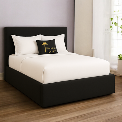 Dnbeu Hydraulic Storage Bed In Soft Fabric Black (Super King)