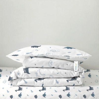 Cotton Home Premium Cotton 3PC KidsComforter Set includes , 1PC Comforter 135x220cm ,1PC Fitted Sheet  90x200cm, and 1PC Pillowsham 50x75+5cm 50x75+5cm , Dino