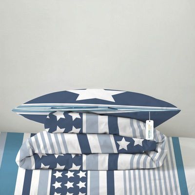 Cotton Home Premium Cotton 3PC Kids Comforter Set includes , 1PC Comforter 135x220cm ,1PC Fitted Sheet  90x200cm, and 1PC Pillowsham 50x75+5cm 50x75+5cm , Lines 