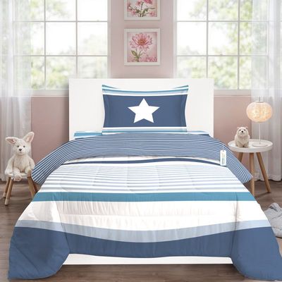 Cotton Home Premium Cotton 3PC Kids Comforter Set includes , 1PC Comforter 135x220cm ,1PC Fitted Sheet  90x200cm, and 1PC Pillowsham 50x75+5cm 50x75+5cm , Lines 