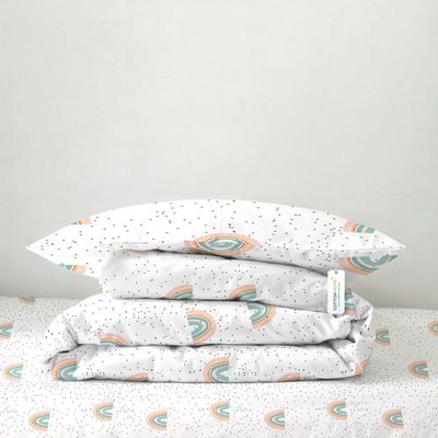 Cotton Home Premium Cotton 3PC Kids Comforter Set includes , 1PC Comforter 135x220cm ,1PC Fitted Sheet  90x200cm, and 1PC Pillowsham 50x75+5cm 50x75+5cm , Twinkle Dots  