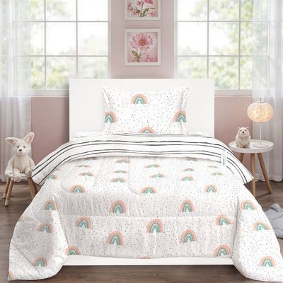 Cotton Home Premium Cotton 3PC Kids Comforter Set includes , 1PC Comforter 135x220cm ,1PC Fitted Sheet  90x200cm, and 1PC Pillowsham 50x75+5cm 50x75+5cm , Twinkle Dots  