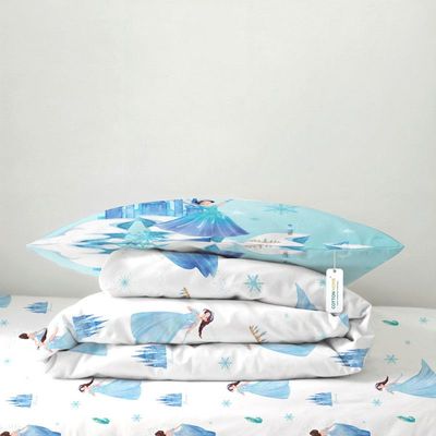 Cotton Home Premium Cotton 3PC Kids Comforter Set includes , 1PC Comforter 135x220cm ,1PC Fitted Sheet  90x200cm, and 1PC Pillowsham 50x75+5cm 50x75+5cm , Snow Princess