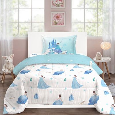 Cotton Home Premium Cotton 3PC Kids Comforter Set includes , 1PC Comforter 135x220cm ,1PC Fitted Sheet  90x200cm, and 1PC Pillowsham 50x75+5cm 50x75+5cm , Snow Princess