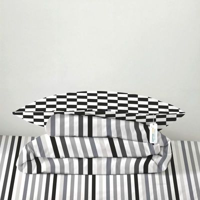 Cotton Home Premium Cotton 4PC Adult Comforter  Set Includes 1PC Comforter 160x220cm ,1 Fitted Sheet  120x200cm, and 2 Pillowsham 50x75+5cm , Grey Stripe 