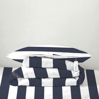 Cotton Home Premium Cotton 4PC Adult Comforter  Set Includes 1PC Comforter 160x220cm ,1 Fitted Sheet  120x200cm, and 2 Pillowsham 50x75+5cm , Sailor Stripe 