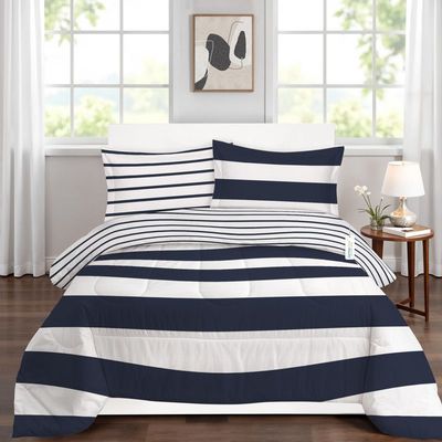 Cotton Home Premium Cotton 4PC Adult Comforter  Set Includes 1PC Comforter 160x220cm ,1 Fitted Sheet  120x200cm, and 2 Pillowsham 50x75+5cm , Sailor Stripe 