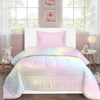 Cotton Home Premium Cotton 4PC Adult Comforter  Set Includes 1PC Comforter 160x220cm ,1 Fitted Sheet  120x200cm, and 2 Pillowsham 50x75+5cm , Gradient Glow  