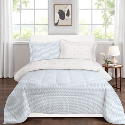 Cotton Home Premium Cotton 4PC Adult Comforter  Set Includes 1PC Comforter 160x220cm ,1 Fitted Sheet  120x200cm, and 2 Pillowsham 50x75+5cm , See Breeze 