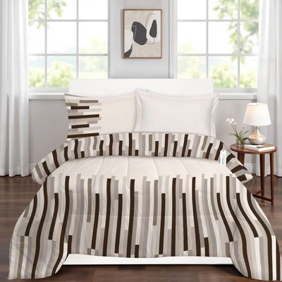 Cotton Home Premium Cotton 4PC Adult Comforter  Set Includes 1PC Comforter 160x220cm ,1 Fitted Sheet  120x200cm, and 2 Pillowsham 50x75+5cm , Choco Stripes 