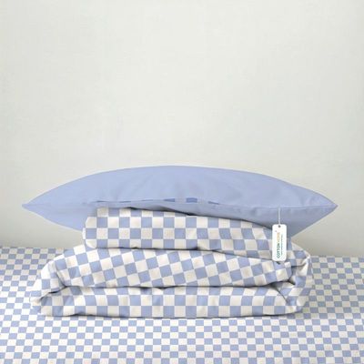 Cotton Home Premium Cotton 4PC Adult Comforter  Set Includes 1PC Comforter 160x220cm ,1 Fitted Sheet  120x200cm, and 2 Pillowsham 50x75+5cm , Blue Blocks 