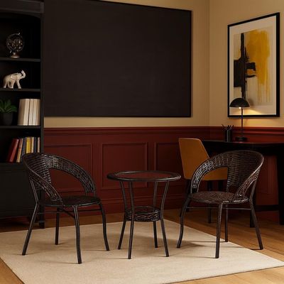 Rattan Chair Set | Patio Seating Set with 1 Table & 2 Chairs | Durable Artificial Rattan Set for Outdoor & Indoor Use, Comfortable | Armchair for Garden & Pool-Side Furniture (Black) Rattan Chair Set | Patio Seating Set with 1 Table & 2 Chairs | Durable Artificial Rattan Set for Outdoor & Indoor Use, Comfortable | Armchair for Garden & Pool-Side Furniture (Black)