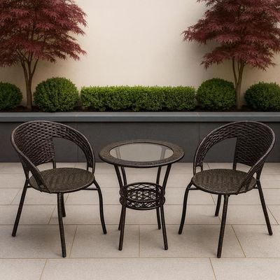 Rattan Chair Set | Patio Seating Set with 1 Table & 2 Chairs | Durable Artificial Rattan Set for Outdoor & Indoor Use, Comfortable | Armchair for Garden & Pool-Side Furniture (Black) Rattan Chair Set | Patio Seating Set with 1 Table & 2 Chairs | Durable Artificial Rattan Set for Outdoor & Indoor Use, Comfortable | Armchair for Garden & Pool-Side Furniture (Black)