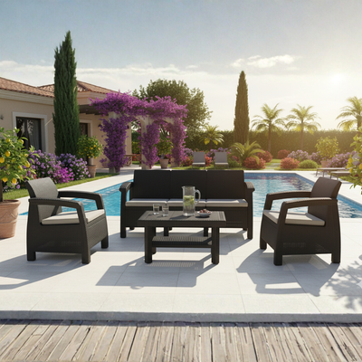 Havana Outdoor 5-Seater Sofa Set – Black with Grey Cushions