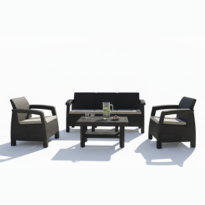 Havana Outdoor 5-Seater Sofa Set – Dark Brown with Grey Cushions