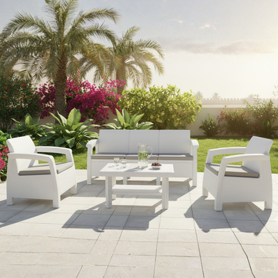 Havana Outdoor 5-Seater Sofa Set – White with Grey Cushions