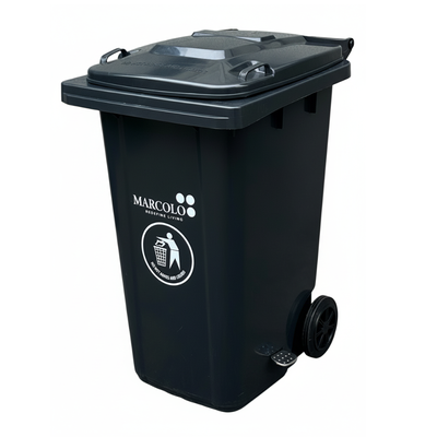 240L Side Pedal Dustbin – Heavy-Duty Outdoor Waste Bin with Wheels – UV & Weather Resistant – HDPE Plastic (Black)