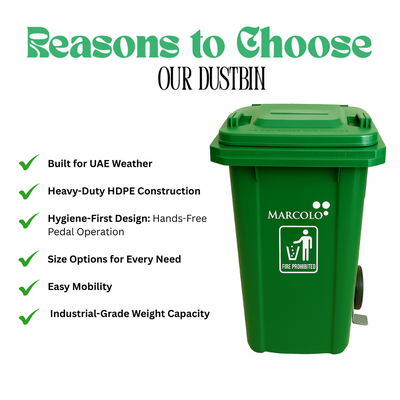 240L Side Pedal Dustbin – Heavy-Duty Outdoor Waste Bin with Wheels – UV & Weather Resistant – HDPE Plastic (Green)