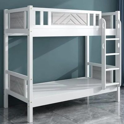 Luxury Bunk Bed | Solid Wooden Kids Bedframe with Stairs | Space Saving Ladder Bunk Bed | Bedroom Furniture (White)