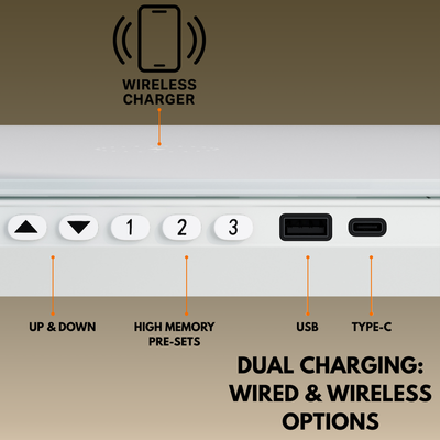 Premium Height Adjustable Standing Desk – Ergonomic Sit-Stand Workstation with Tempered Glass Top, Wireless Charging, USB & Type-C Ports, Storage Drawer – Modern Home Office Desk Premium Height Adjustable Standing Desk – Ergonomic Sit-Stand Workstation with Tempered Glass Top, Wireless Charging, USB & Type-C Ports, Storage Drawer – Modern Home Office Desk