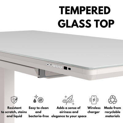 Premium Height Adjustable Standing Desk – Ergonomic Sit-Stand Workstation with Tempered Glass Top, Wireless Charging, USB & Type-C Ports, Storage Drawer – Modern Home Office Desk