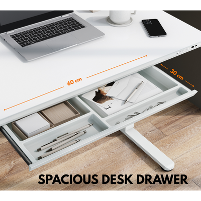 Premium Height Adjustable Standing Desk – Ergonomic Sit-Stand Workstation with Tempered Glass Top, Wireless Charging, USB & Type-C Ports, Storage Drawer – Modern Home Office Desk