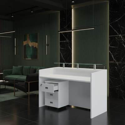 Executive Front Desk | Premium Modern Reception Desk Counter for Elegant Office & Luxury Hotel Furniture (White) Executive Front Desk | Premium Modern Reception Desk Counter for Elegant Office & Luxury Hotel Furniture (White)