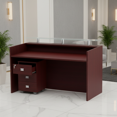 Executive Front Desk | Premium Modern Reception Counter for Elegant Office & Luxury Hotel Furniture (Brown) Executive Front Desk | Premium Modern Reception Counter for Elegant Office & Luxury Hotel Furniture (Brown)