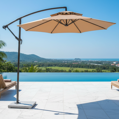 Azure Cantilever Offset Patio Outdoor Umbrella with Rotating Handle Stylish UV-Resistant Canopy (Brown)