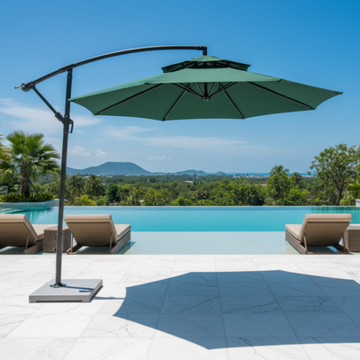 Azure Cantilever Offset Patio Outdoor Umbrella with Rotating Handle Stylish UV-Resistant Canopy (Green)
