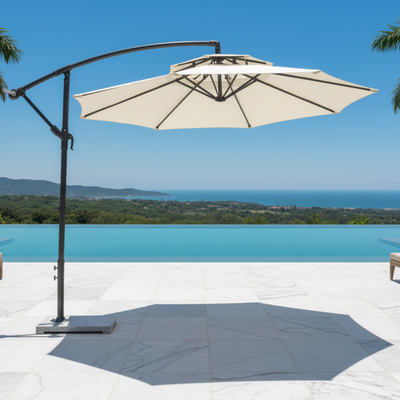 Azure Cantilever Offset Patio Outdoor Umbrella with Rotating Handle Stylish UV-Resistant Canopy (White)